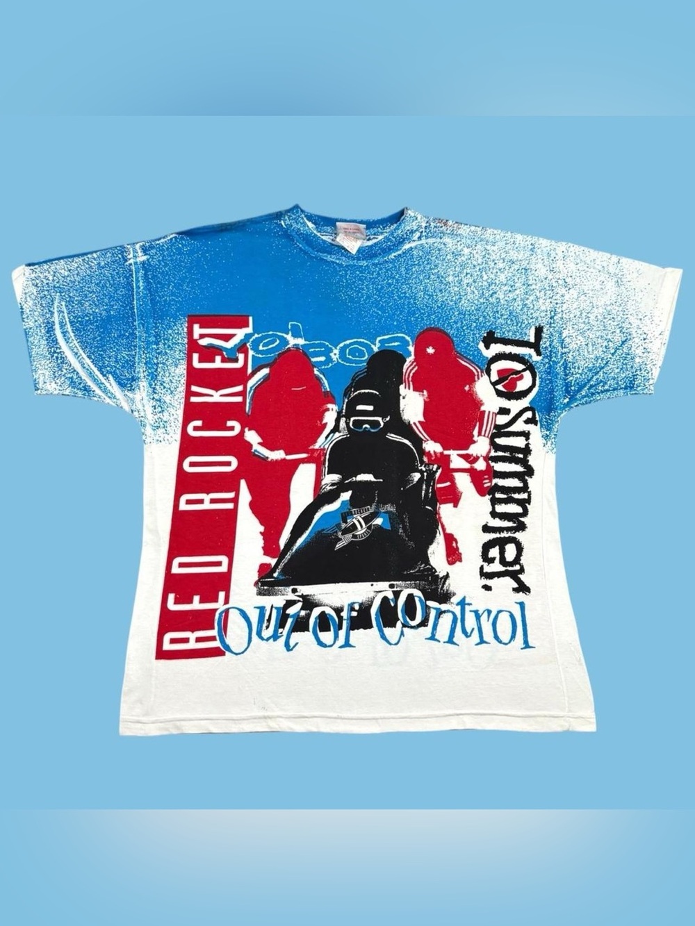 Vintage 90s Red Rocket Bobsled Canada Olympics All Over Print T Shirt XL Rare